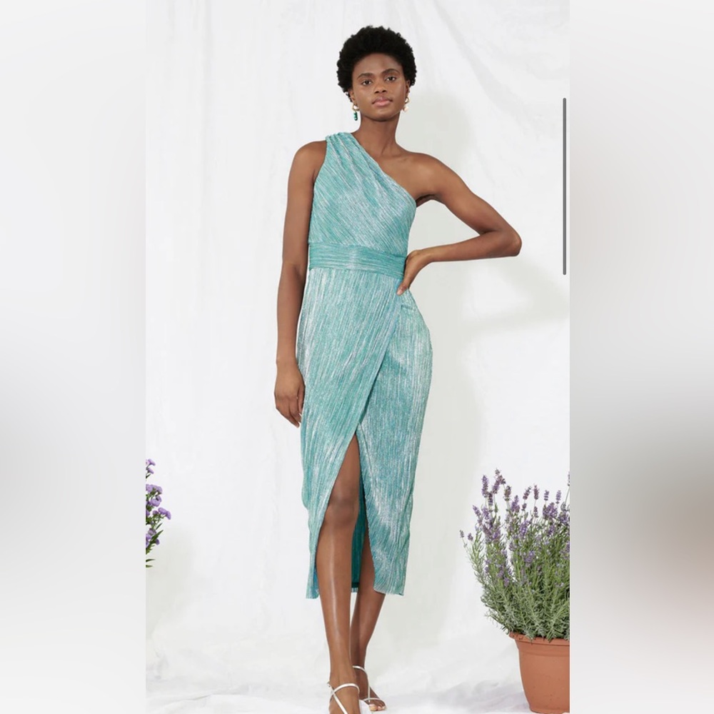 Saylor NYC Alorna Dress - One shoulder teal/silver size L